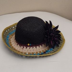 Time and Tru straw hat multi-colored beaded accents